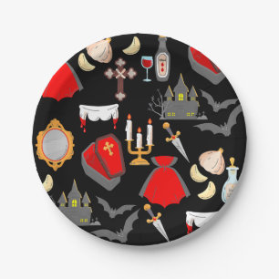 Halloween Gothic Vampir Knoblauch Weihwasser Reißz Pappteller