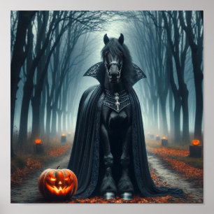 Halloween Gothisches Pferd im unheimlichen Dunkelw Poster