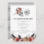 Halloween Gothrosa Blumenschädel-Brautparty Einladung (Vorne/Hinten)