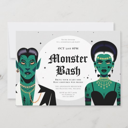 Halloween Goths Frankenstein Monster Bash Einladung (Vorderseite)
