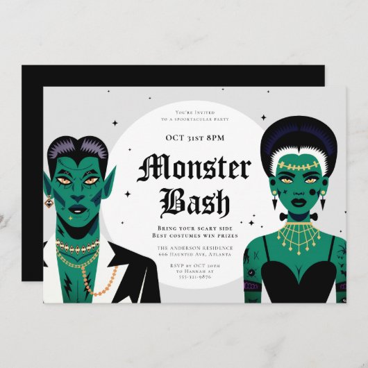 Halloween Goths Frankenstein Monster Bash Einladung (Vorne/Hinten)