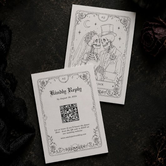 Halloween-Gotik-Hochzeits-RSVP-QR-Code Begleitkarte