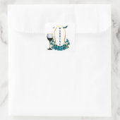 Halloween Gotische Aquamarine Goldcoffin-Blumenhoc Quadratischer Aufkleber (Tasche)