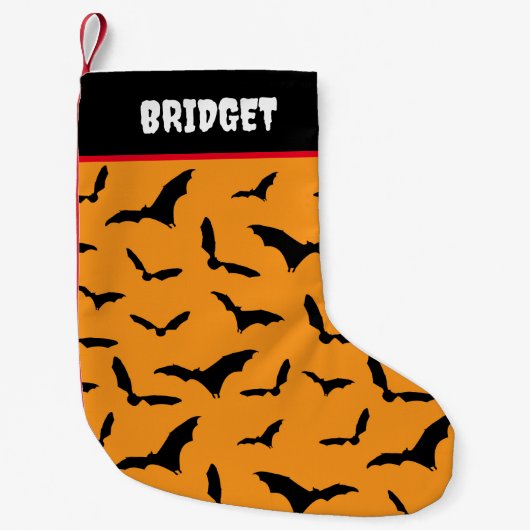 Halloween Gotische Fledermäuse Orange und Schwarz Kleiner Weihnachtsstrumpf (Vorderseite)