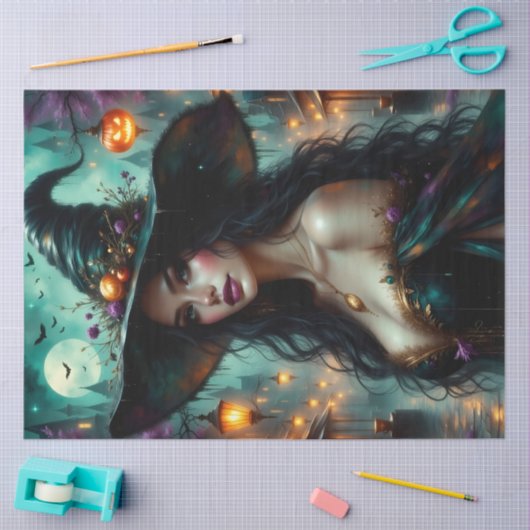 Halloween Gotische Hexe mit Jack-O’-Lanterns Seidenpapier (Basteln)