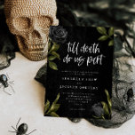 Halloween Gotische Hochzeitseinladung Einladung<br><div class="desc">Gothic halloween Thema Hochzeitseinladung Karte mit Illustration von schwarzen Rose. Im Text steht: "Bis der Tod uns teilhat."</div>