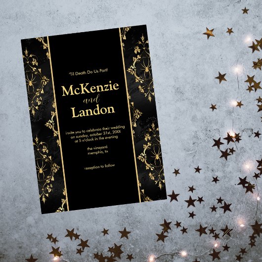 Halloween Gotische Hochzeitseinladung mit Spinnen Einladung