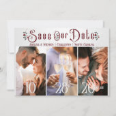 Halloween Gotische Script-Rose Drei Foto Hochzeit Save The Date (Vorderseite)