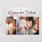 Halloween Gotische Script-Rose Drei Foto Hochzeit Save The Date (Vorne/Hinten)