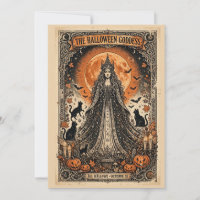 Halloween Göttin Vintage Gothic Hexe Schwarze Katz