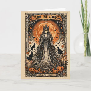 Halloween Göttin Vintage Gothic Hexe Schwarze Katz Karte