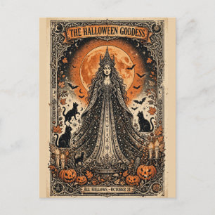Halloween Göttin Vintage Gothic Hexe Schwarze Katz Postkarte