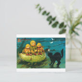 Halloween Gourd People and Cat Postkarte (Stehend Vorderseite)
