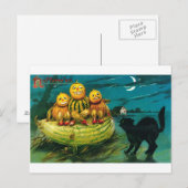 Halloween Gourd People and Cat Postkarte (Vorne/Hinten)