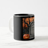 Halloween Grabstein Spaß "Dawn Under" Zweifarbige Tasse (Vorderseite Links)