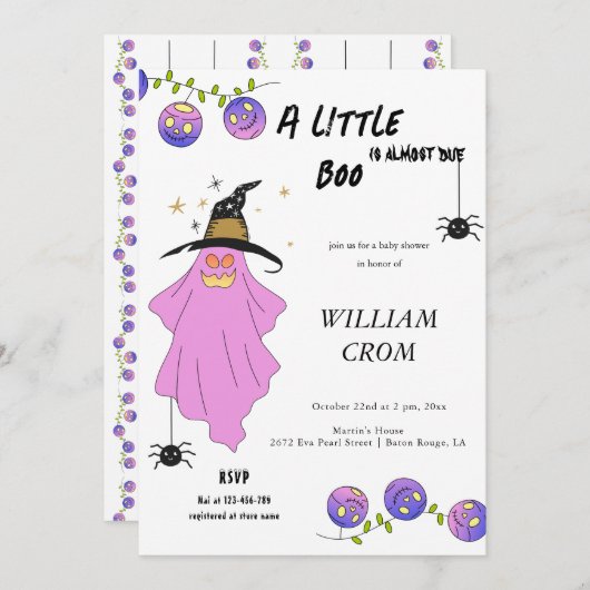 Halloween Gradient Ghost Skull Garland Kinderdusch Einladung (Vorne/Hinten)