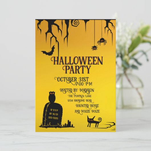 Halloween Graffiti-Friedhof Einladung (Stehend Vorderseite)