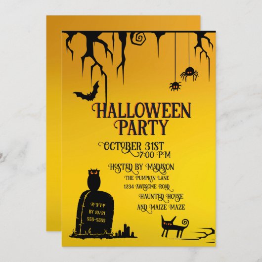 Halloween Graffiti-Friedhof Einladung (Vorne/Hinten)