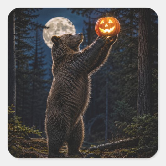 Halloween-Gräuelbär mit Jack-o-Lantern Quadratischer Aufkleber (Vorderseite)