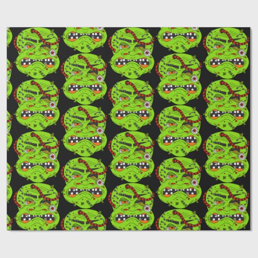 Halloween, grauer Monstercharakter Geschenkpapier (Flach)