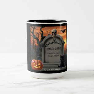 Halloween Gravestone Spaß "Chris P Bacon" Zweifarbige Tasse