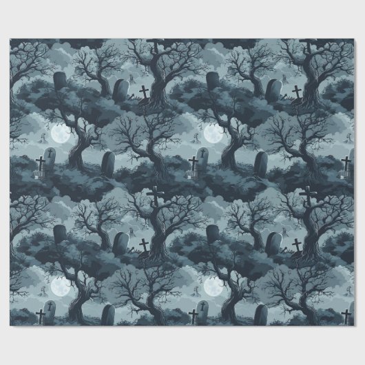 Halloween Graveyard Creepy Trees Ghost Moon Night Geschenkpapier (Flach)