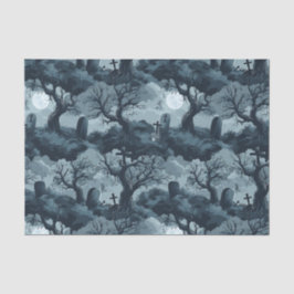 Halloween Graveyard Creepy Trees Ghost Moon Night Seidenpapier