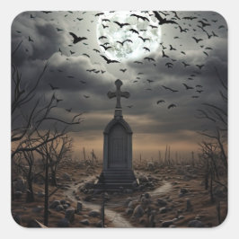 Halloween-Graveyard-Friedhof Gothic Quadratischer Aufkleber