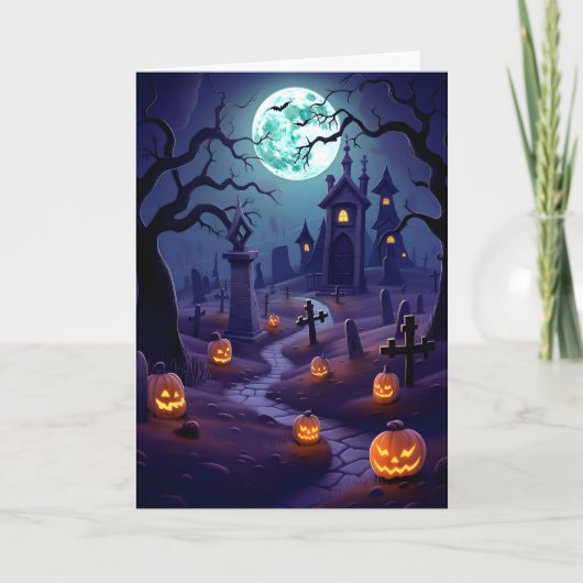 Halloween-Graveyard-Illustration Karte (Vorderseite)