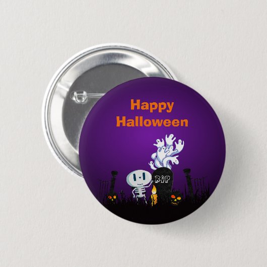 Halloween Graveyard Spooky Niedlich Skelett & Geis Button (Vorne & Hinten)