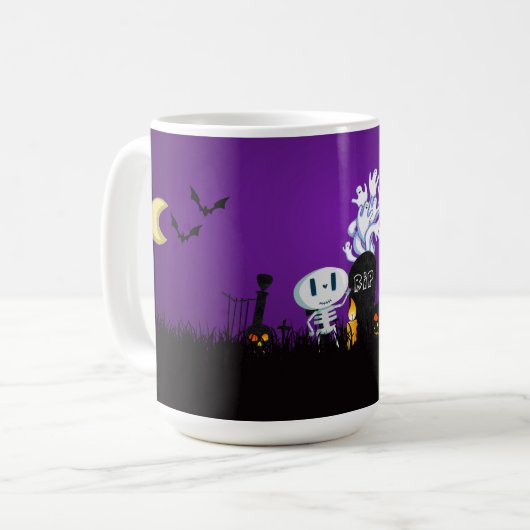 Halloween Graveyard Spooky Niedlich Skelett & Geis Kaffeetasse (Vorderseite Links)