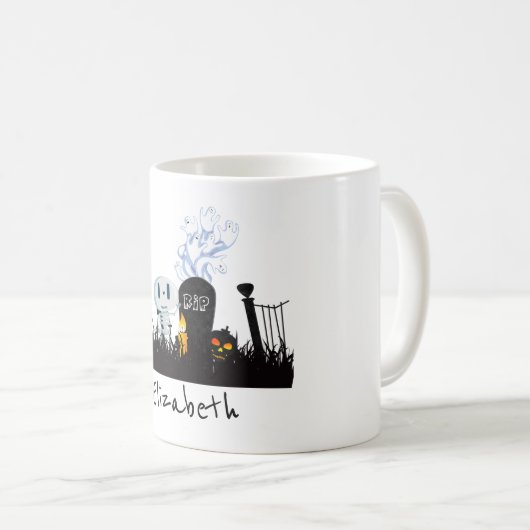 Halloween Graveyard Spooky Niedlich Skelett & Geis Kaffeetasse (VorderseiteRechts)
