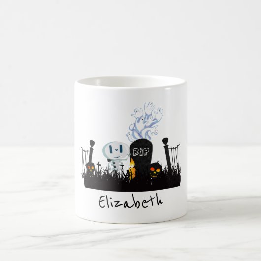 Halloween Graveyard Spooky Niedlich Skelett & Geis Kaffeetasse (Mittel)