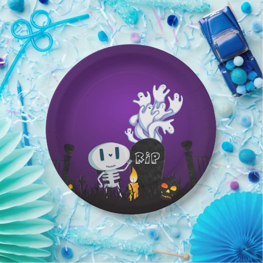 Halloween Graveyard Spooky Niedlich Skelett & Geis Pappteller (Party)