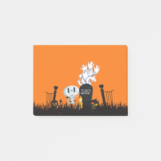 Halloween Graveyard Spooky Niedlich Skelett & Geis Post-it Klebezettel (Vorderseite)
