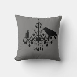 Halloween Gray Chandelier & Raven Pillow Kissen