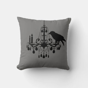 Halloween Gray Chandelier & Raven Pillow Kissen