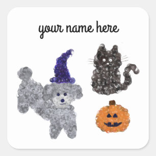 Halloween Gray Poodle #1-3 Stickers
