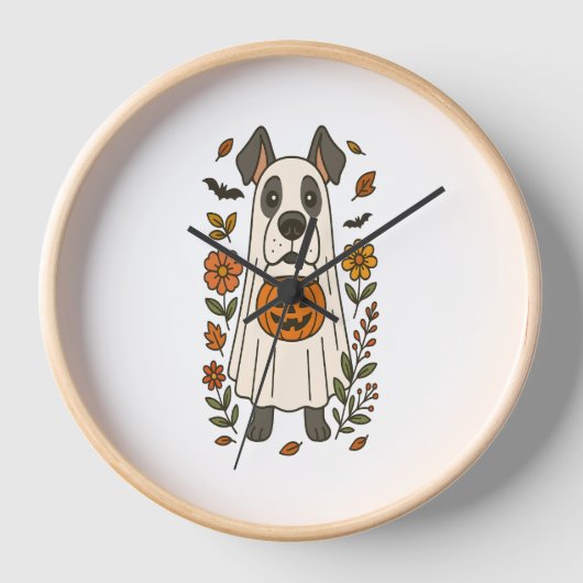 Halloween Great Dane Blume Uhr (Vorderseite)