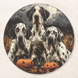 Halloween Great Dane Dogs Kürbislaterne Runder Pappuntersetzer