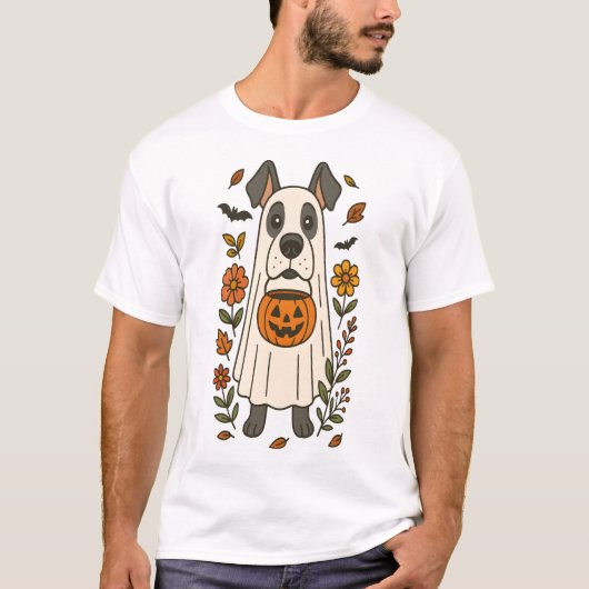 Halloween Great Dane Flowers T-Shirt (Vorderseite)