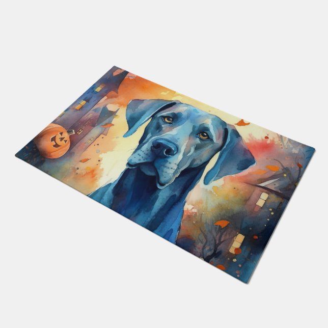 Halloween Great Dane mit Pumpkins Beängstigend Fußmatte (Schrägansicht)