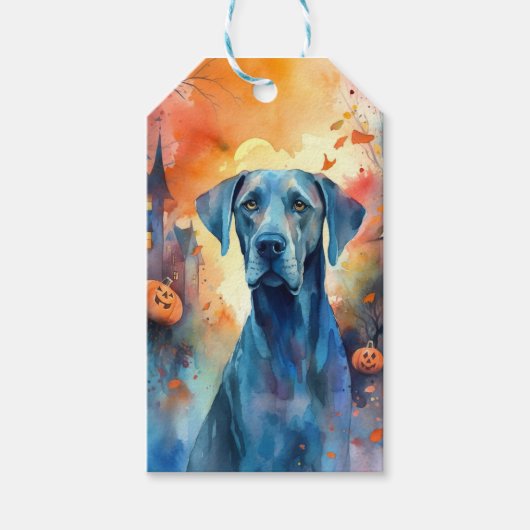 Halloween Great Dane mit Pumpkins Beängstigend Geschenkanhänger (Vorderseite)