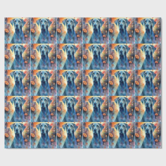 Halloween Great Dane mit Pumpkins Beängstigend Geschenkpapier (Flach)