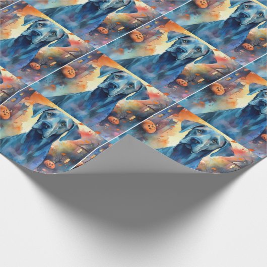 Halloween Great Dane mit Pumpkins Beängstigend Geschenkpapier (Ecke)