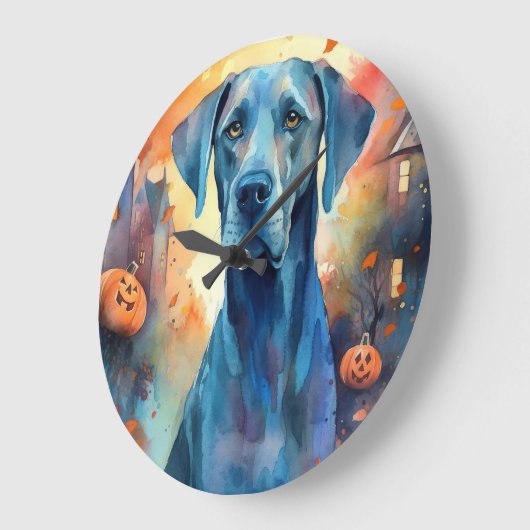 Halloween Great Dane mit Pumpkins Beängstigend Große Wanduhr (Winkel)