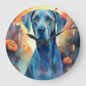 Halloween Great Dane mit Pumpkins Beängstigend Große Wanduhr (Vorderseite)
