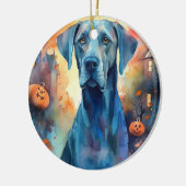 Halloween Great Dane mit Pumpkins Beängstigend Keramik Ornament (Links)