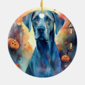 Halloween Great Dane mit Pumpkins Beängstigend Keramik Ornament (Hinten)