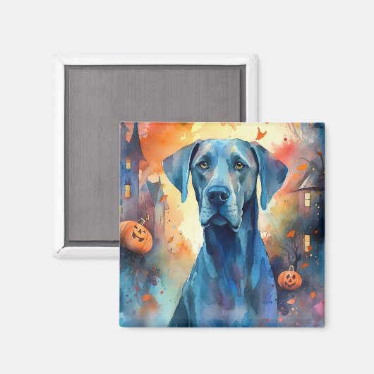 Halloween Great Dane mit Pumpkins Beängstigend Magnet (Vorderseite/Rückseite)